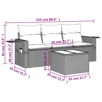 Set Divano da Giardino 4 pz con Cuscini Marrone in Polyrattan