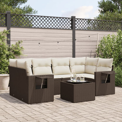 Set Divani da Giardino 7 pz con Cuscini Marrone in Polyrattan