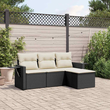 Set Divani da Giardino 4 pz con Cuscini Nero in Polyrattan