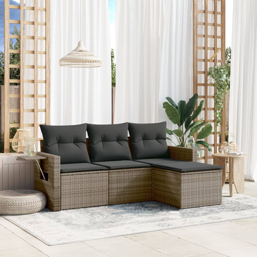 Set Divani da Giardino 4 pz con Cuscini in Polyrattan Grigio