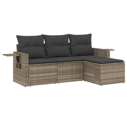 Set Divano da Giardino 4pz con Cuscini Grigio Chiaro Polyrattan