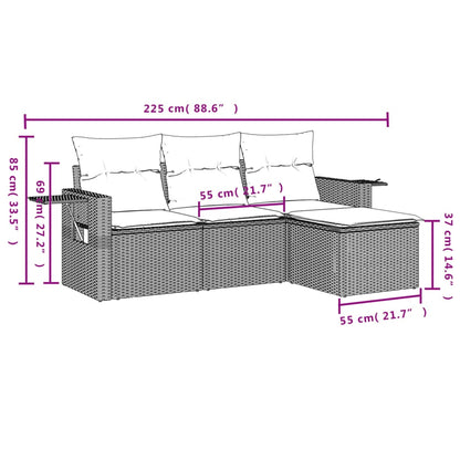 Set Divano da Giardino 4pz con Cuscini Grigio Chiaro Polyrattan