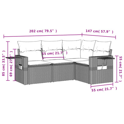 Set Divano da Giardino 4 pz con Cuscini Marrone in Polyrattan