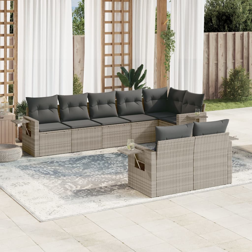 Set Divano da Giardino 8pz con Cuscini Grigio Chiaro Polyrattan