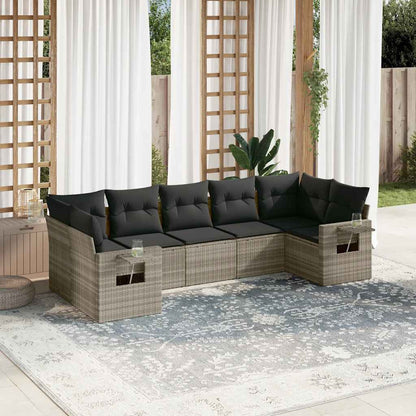 Set Divani da Giardino 7pz con Cuscini Grigio Chiaro Polyrattan