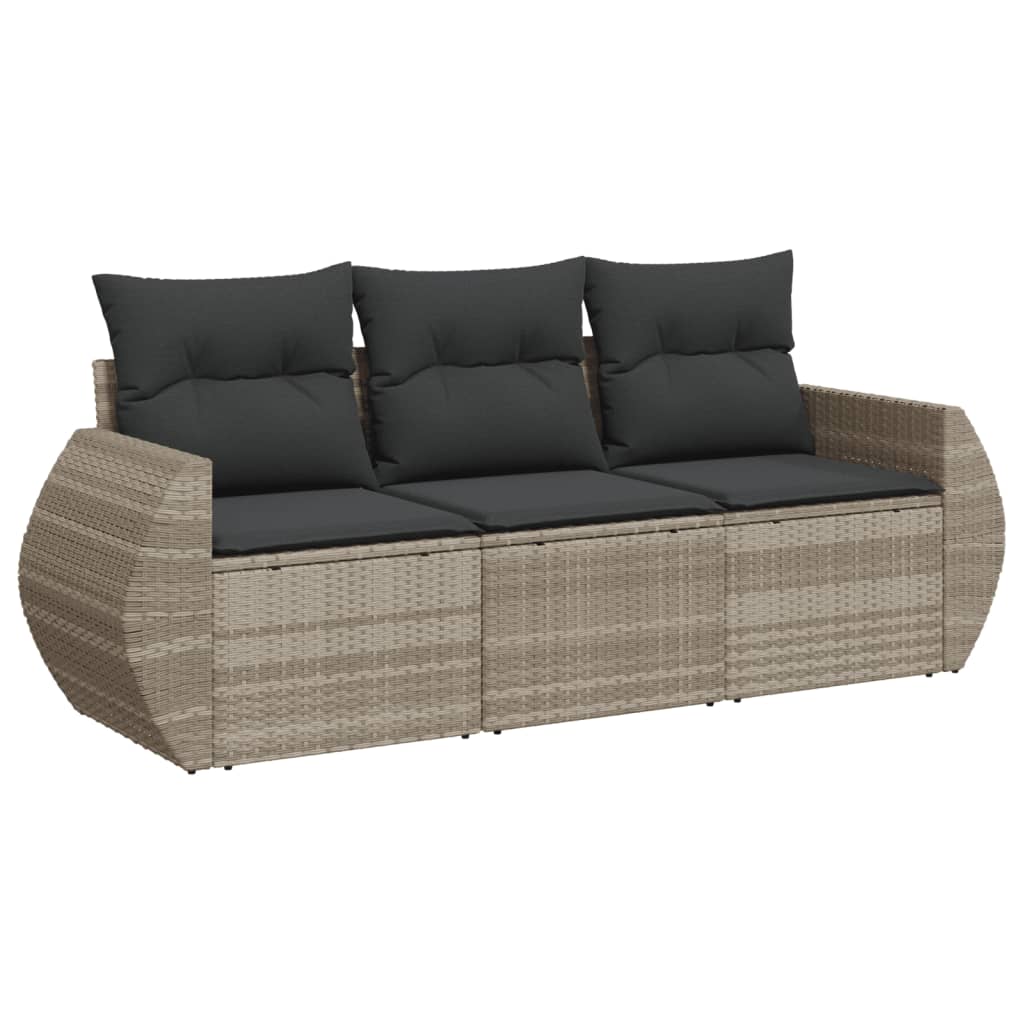 Set Divano da Giardino 3pz con Cuscini Grigio Chiaro Polyrattan