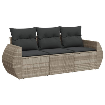 Set Divano da Giardino 3pz con Cuscini Grigio Chiaro Polyrattan