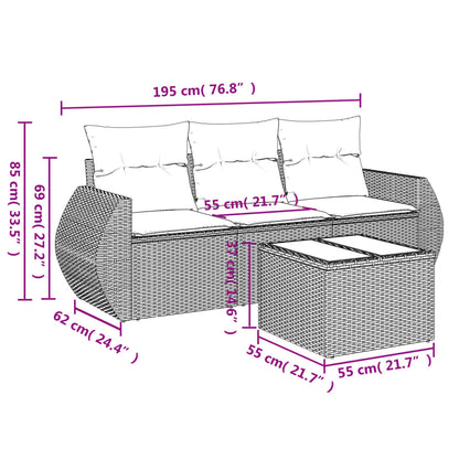 Set Divano da Giardino 4pz con Cuscini Grigio Chiaro Polyrattan