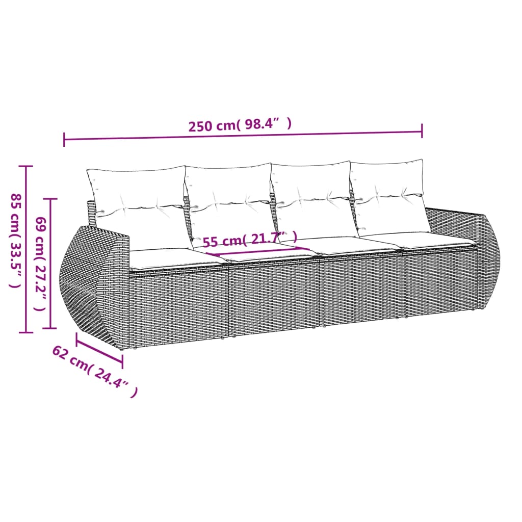 Set Divano da Giardino 4pz con Cuscini Grigio Chiaro Polyrattan