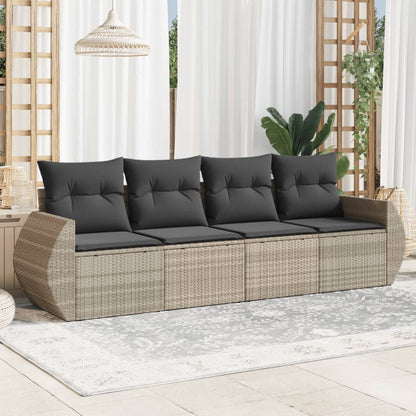 Set Divano da Giardino 4pz con Cuscini Grigio Chiaro Polyrattan