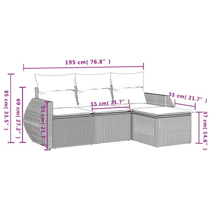 Set Divano da Giardino 4 pz con Cuscini Marrone in Polyrattan