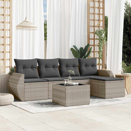 Set Divano da Giardino 6pz con Cuscini Grigio Chiaro Polyrattan