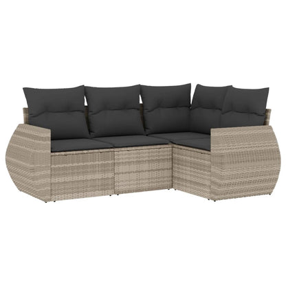 Set Divano da Giardino 4pz con Cuscini Grigio Chiaro Polyrattan