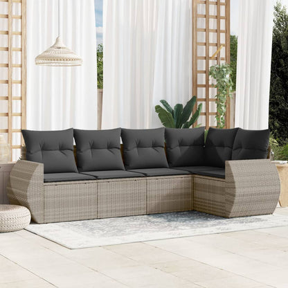Set Divano da Giardino 5pz con Cuscini Grigio Chiaro Polyrattan