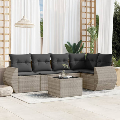 Set Divano da Giardino 6pz con Cuscini Grigio Chiaro Polyrattan