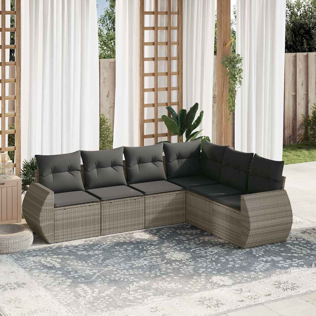 Set Divano da Giardino 6pz con Cuscini Grigio Chiaro Polyrattan