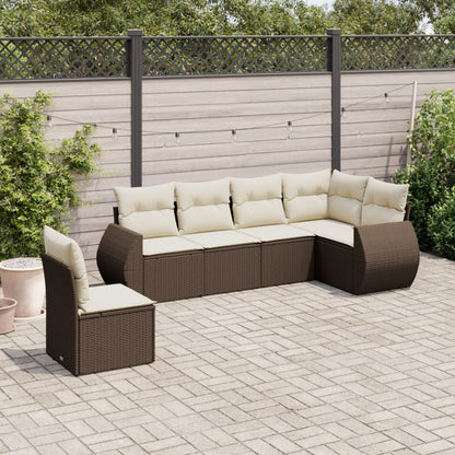 Set Divano da Giardino 6 pz con Cuscini Marrone in Polyrattan