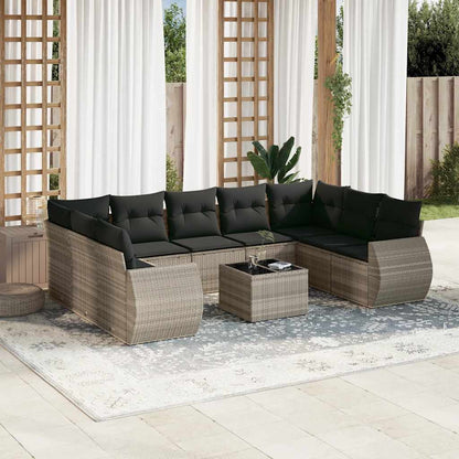 Set Divano Giardino 10 pz con Cuscini Grigio Chiaro Polyrattan