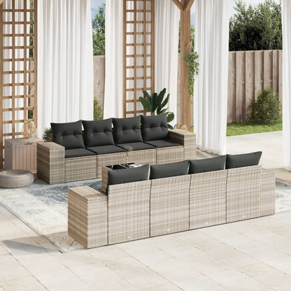 Set Divano da Giardino 9pz con Cuscini Grigio Chiaro Polyrattan