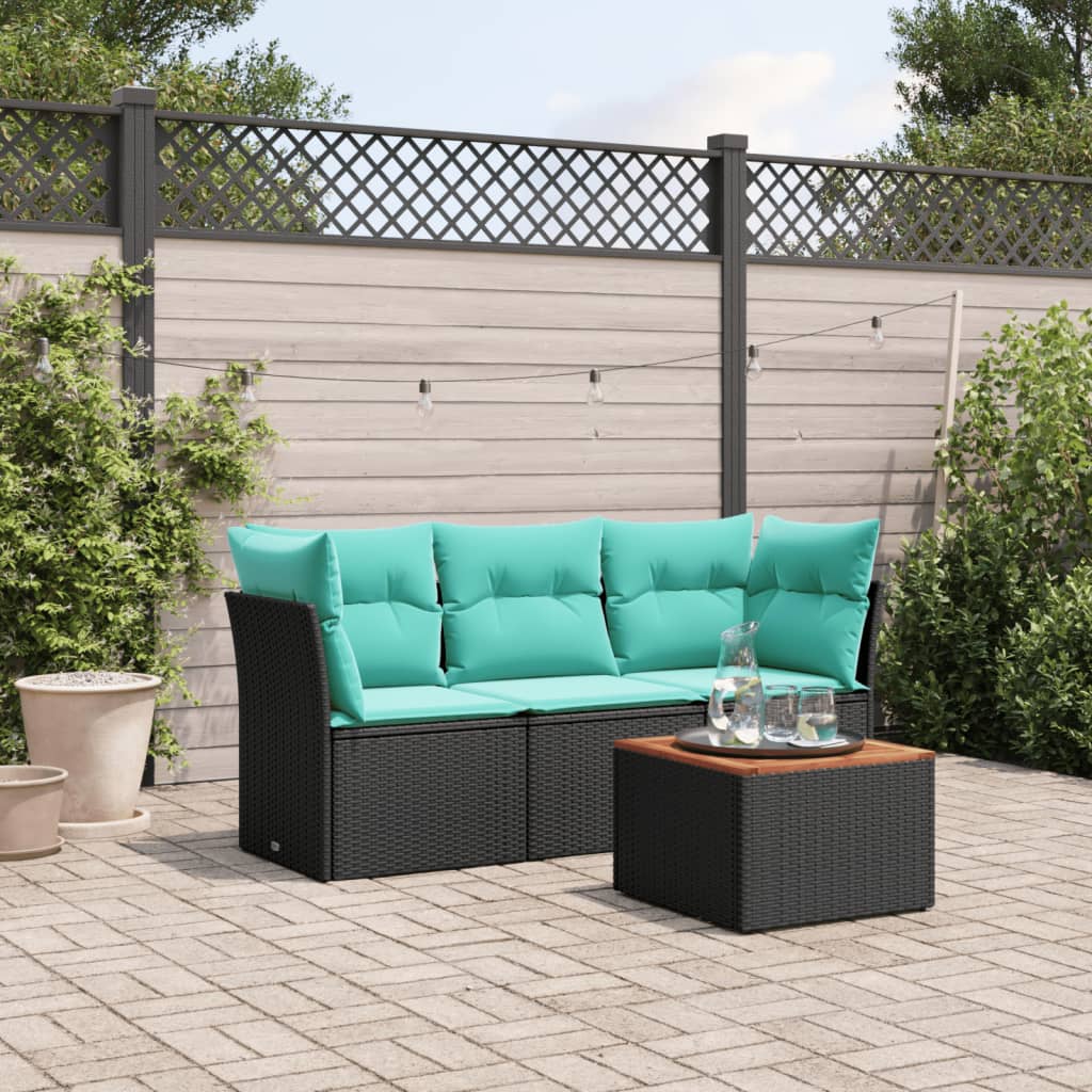 Set Divani da Giardino 4 pz con Cuscini Nero in Polyrattan
