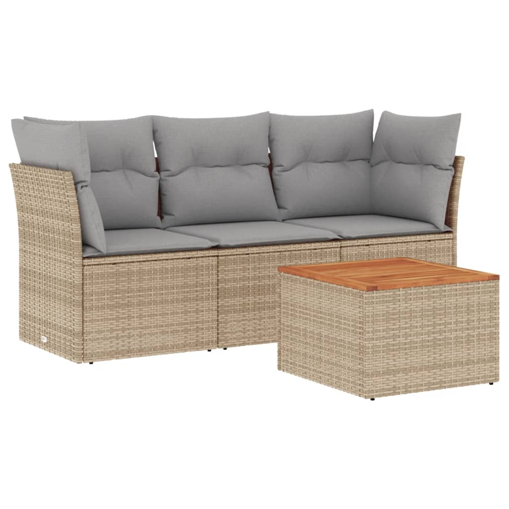 Set Divano da Giardino 4 pz con Cuscini Beige Misto Polyrattan