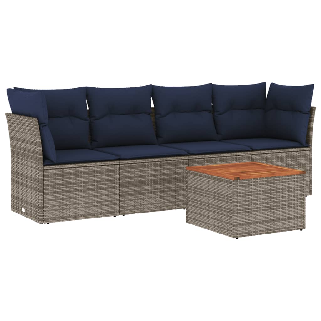 Set Divani da Giardino 5 pz con Cuscini Grigio in Polyrattan