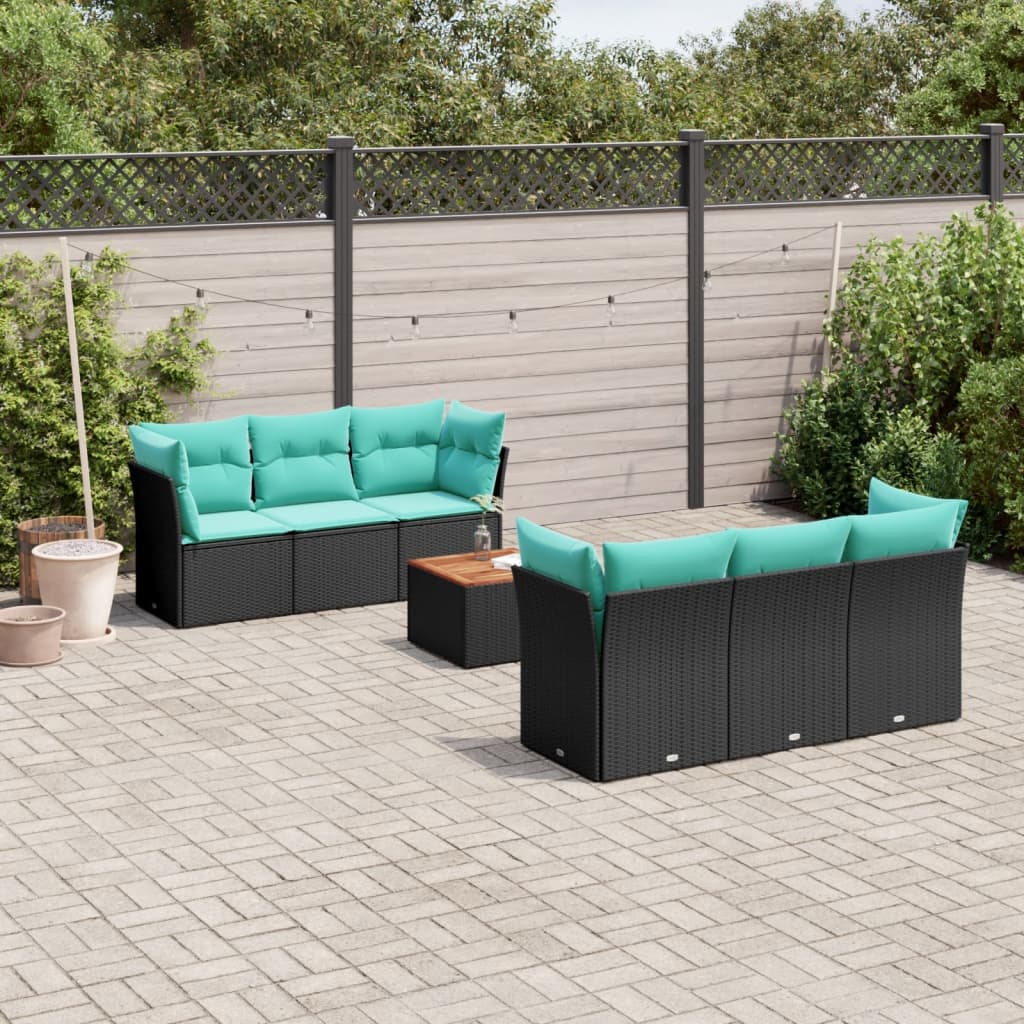 Set Divani da Giardino 7 pz con Cuscini Nero in Polyrattan
