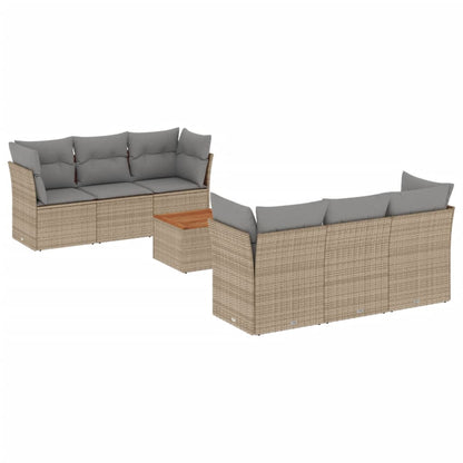 Set Divano da Giardino 7 pz con Cuscini Beige Misto Polyrattan