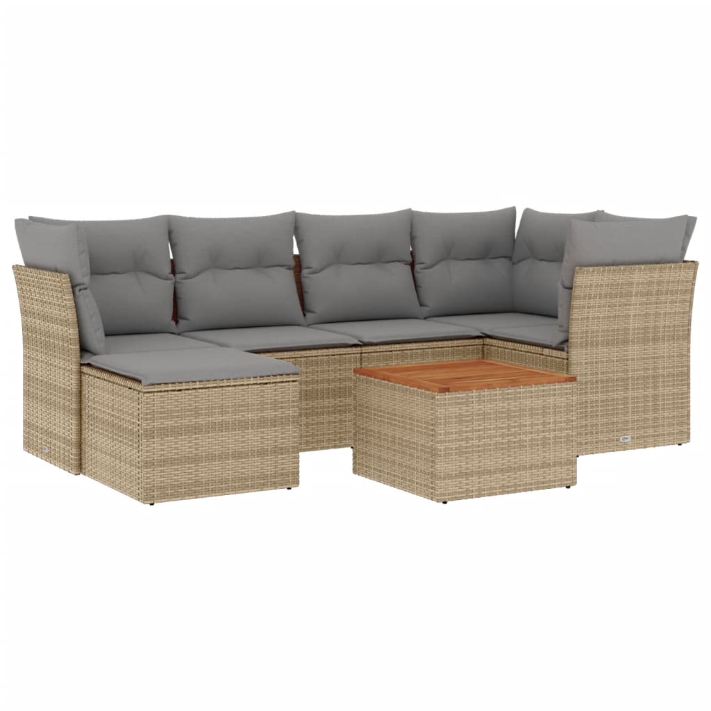 Set Divano da Giardino 7 pz con Cuscini Beige Misto Polyrattan