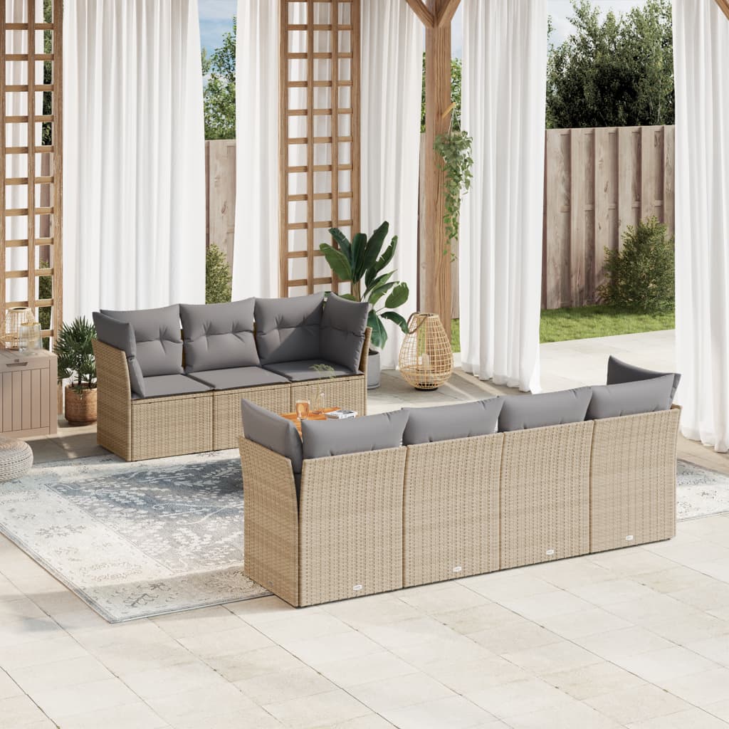 Set Divano da Giardino 8 pz con Cuscini Beige Misto Polyrattan