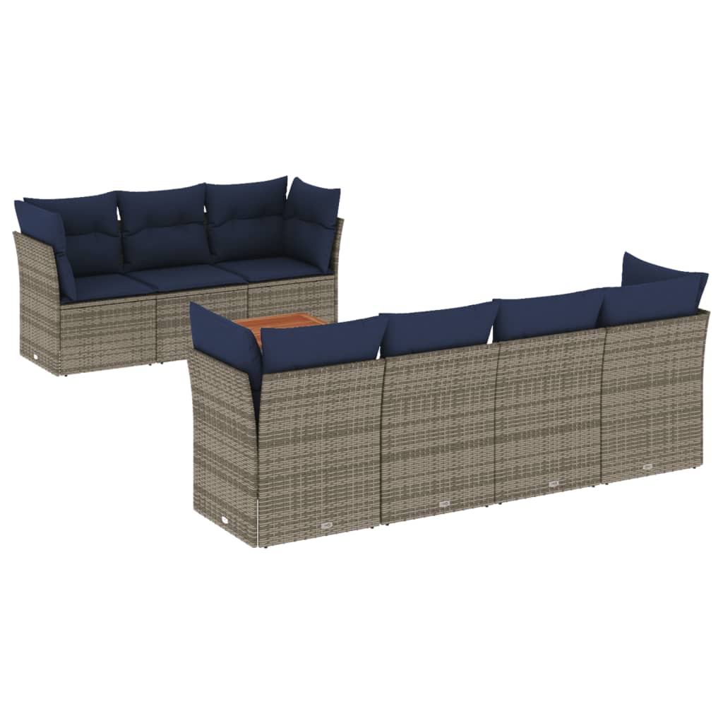 Set Divani da Giardino 8 pz con Cuscini Grigio in Polyrattan