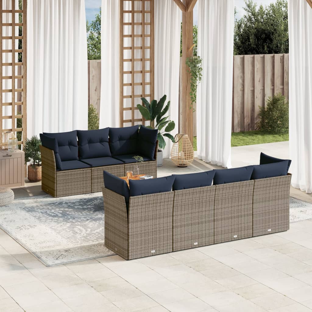 Set Divani da Giardino 8 pz con Cuscini Grigio in Polyrattan