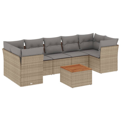 Set Divano da Giardino 8 pz con Cuscini Beige Misto Polyrattan