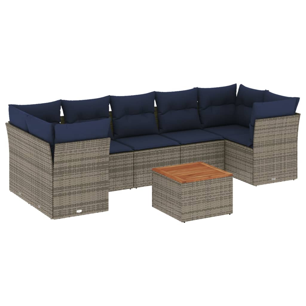 Set Divani da Giardino 8 pz con Cuscini Grigio in Polyrattan