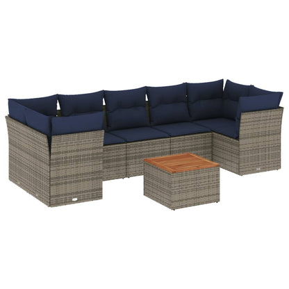Set Divani da Giardino 8 pz con Cuscini Grigio in Polyrattan