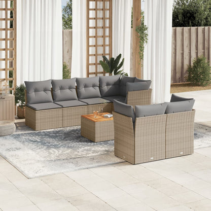 Set Divano da Giardino 8 pz con Cuscini Beige Misto Polyrattan