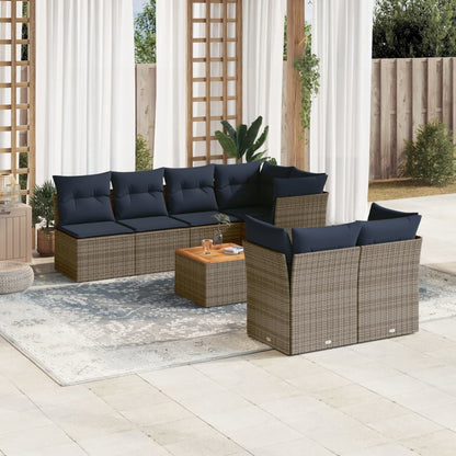 Set Divani da Giardino 8 pz con Cuscini Grigio in Polyrattan