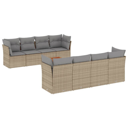 Set Divano da Giardino 9 pz con Cuscini Beige Misto Polyrattan