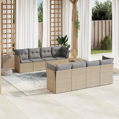 Set Divano da Giardino 9 pz con Cuscini Beige Misto Polyrattan