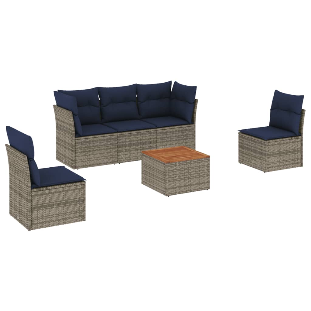 Set Divani da Giardino 6 pz con Cuscini Grigio in Polyrattan