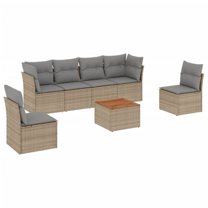 Set Divano da Giardino 7 pz con Cuscini Beige Misto Polyrattan
