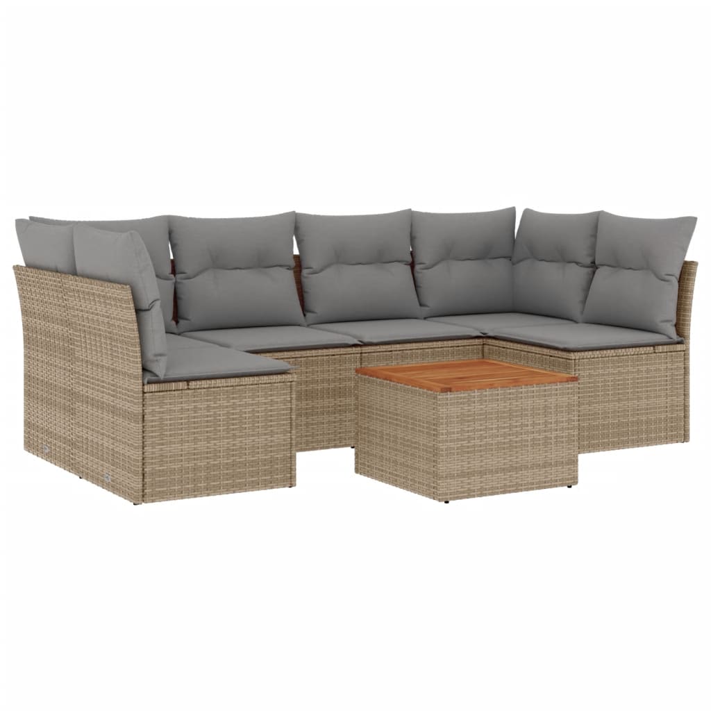 Set Divano da Giardino 7 pz con Cuscini Beige Misto Polyrattan