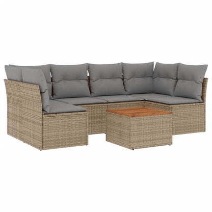 Set Divano da Giardino 7 pz con Cuscini Beige Misto Polyrattan