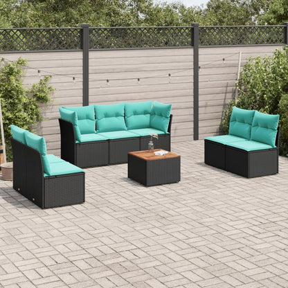 Set Divani da Giardino 8 pz con Cuscini Nero in Polyrattan