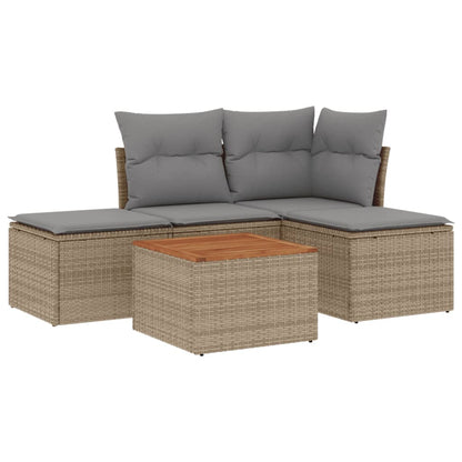 Set Divano da Giardino 5 pz con Cuscini Beige Misto Polyrattan