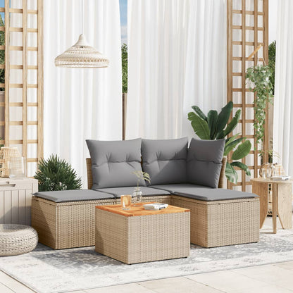 Set Divano da Giardino 5 pz con Cuscini Beige Misto Polyrattan