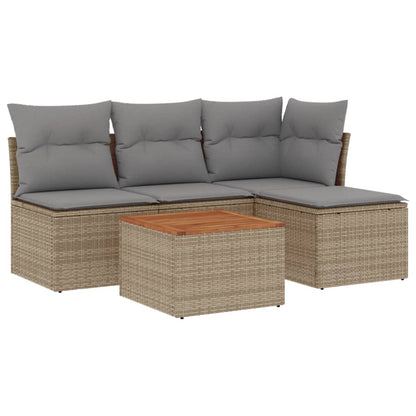 Set Divano da Giardino 5 pz con Cuscini Beige Misto Polyrattan