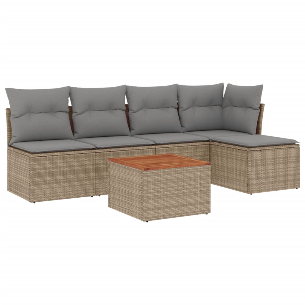 Set Divano da Giardino 6 pz con Cuscini Beige Misto Polyrattan