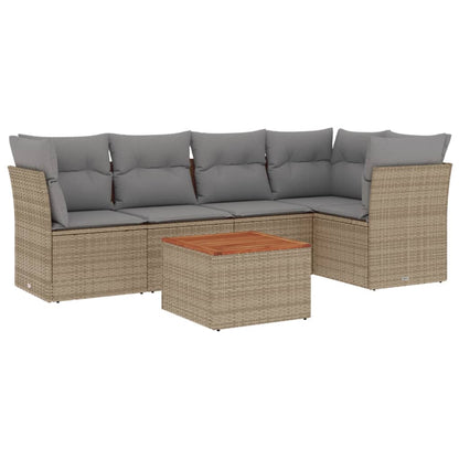 Set Divano da Giardino 6 pz con Cuscini Beige Misto Polyrattan