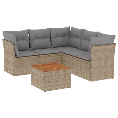 Set Divano da Giardino 6 pz con Cuscini Beige Misto Polyrattan